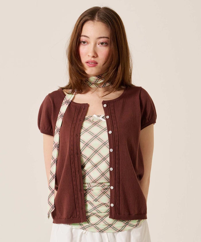 チューブトップ/チェック/スカーフ付き シャーリング チューブトップ TINA：JOJUN