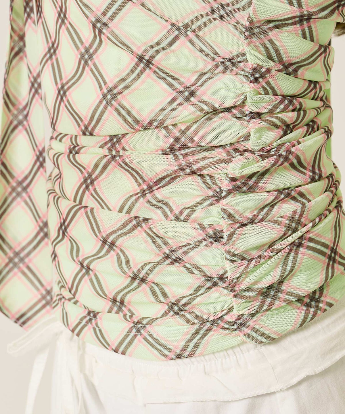 チューブトップ/チェック/スカーフ付き シャーリング チューブトップ TINA：JOJUN