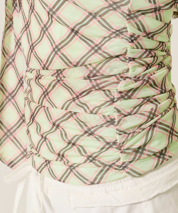 チューブトップ/チェック/スカーフ付き シャーリング チューブトップ TINA：JOJUN