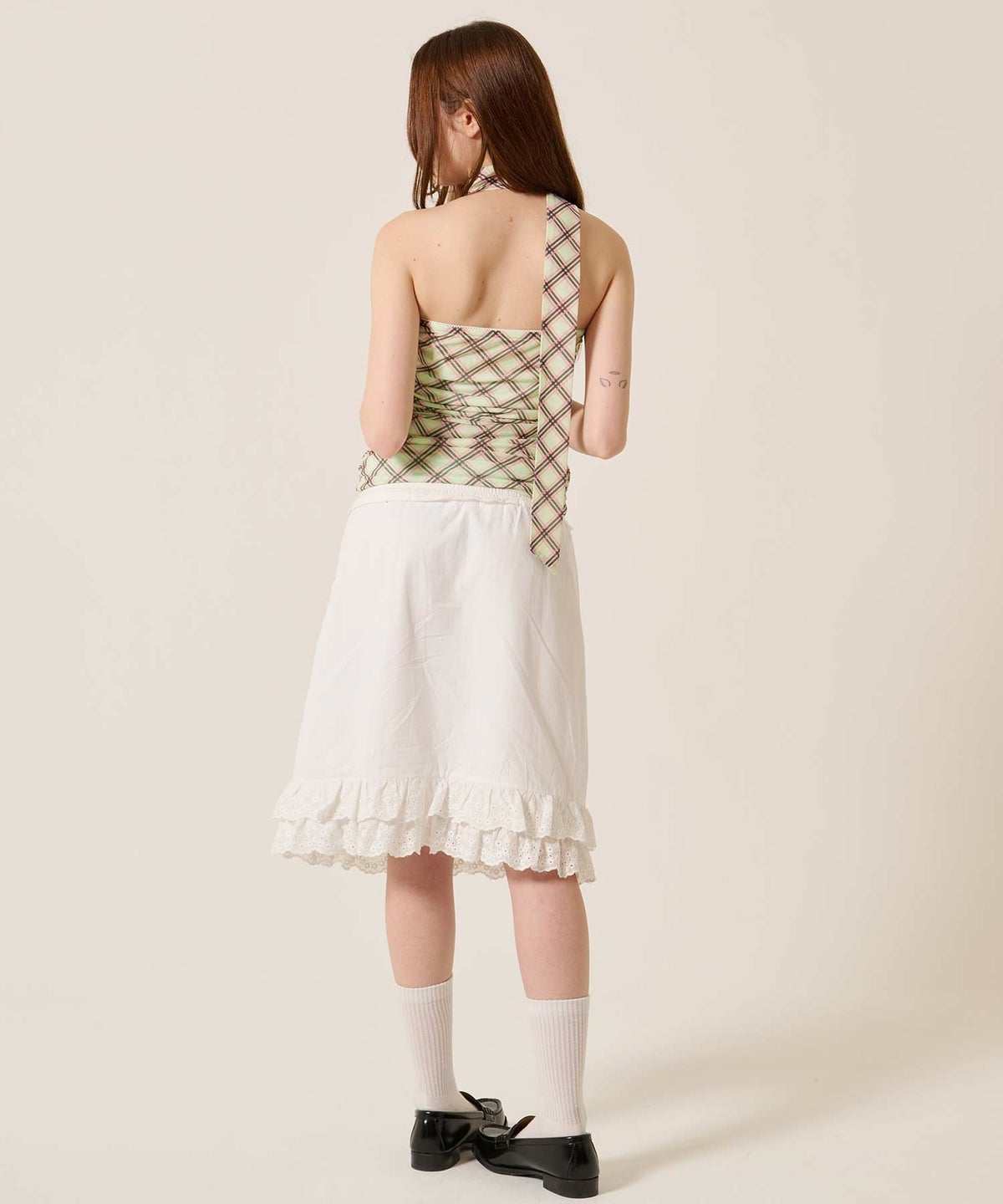 チューブトップ/チェック/スカーフ付き シャーリング チューブトップ TINA：JOJUN