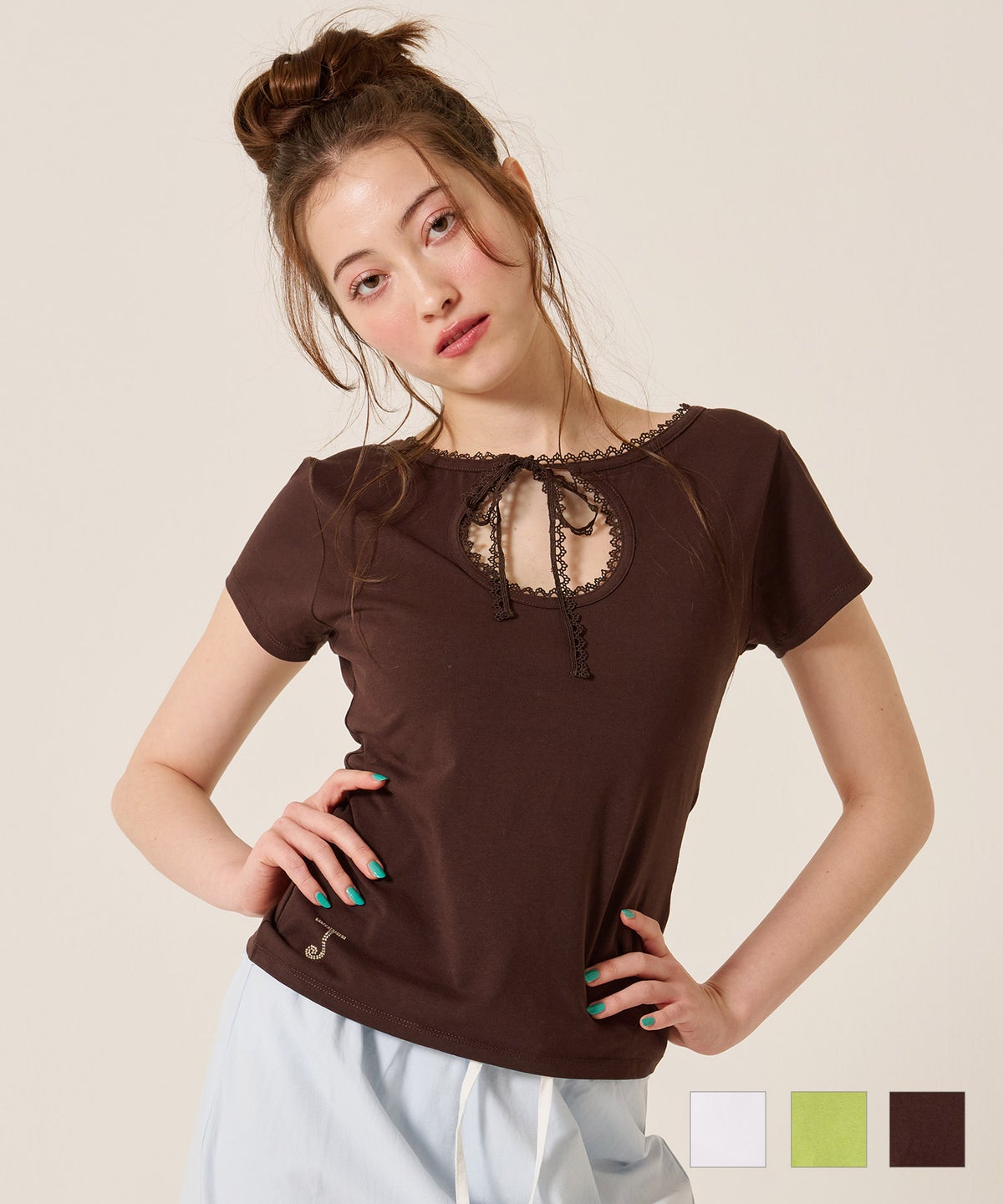 ラインストーン/トップス/前後2WAY コンパクト Tシャツ TINA：JOJUN 