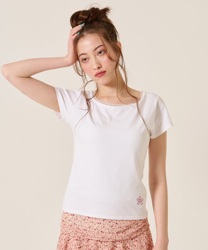 ラインストーン/トップス/前後2WAY コンパクト Tシャツ TINA：JOJUN 