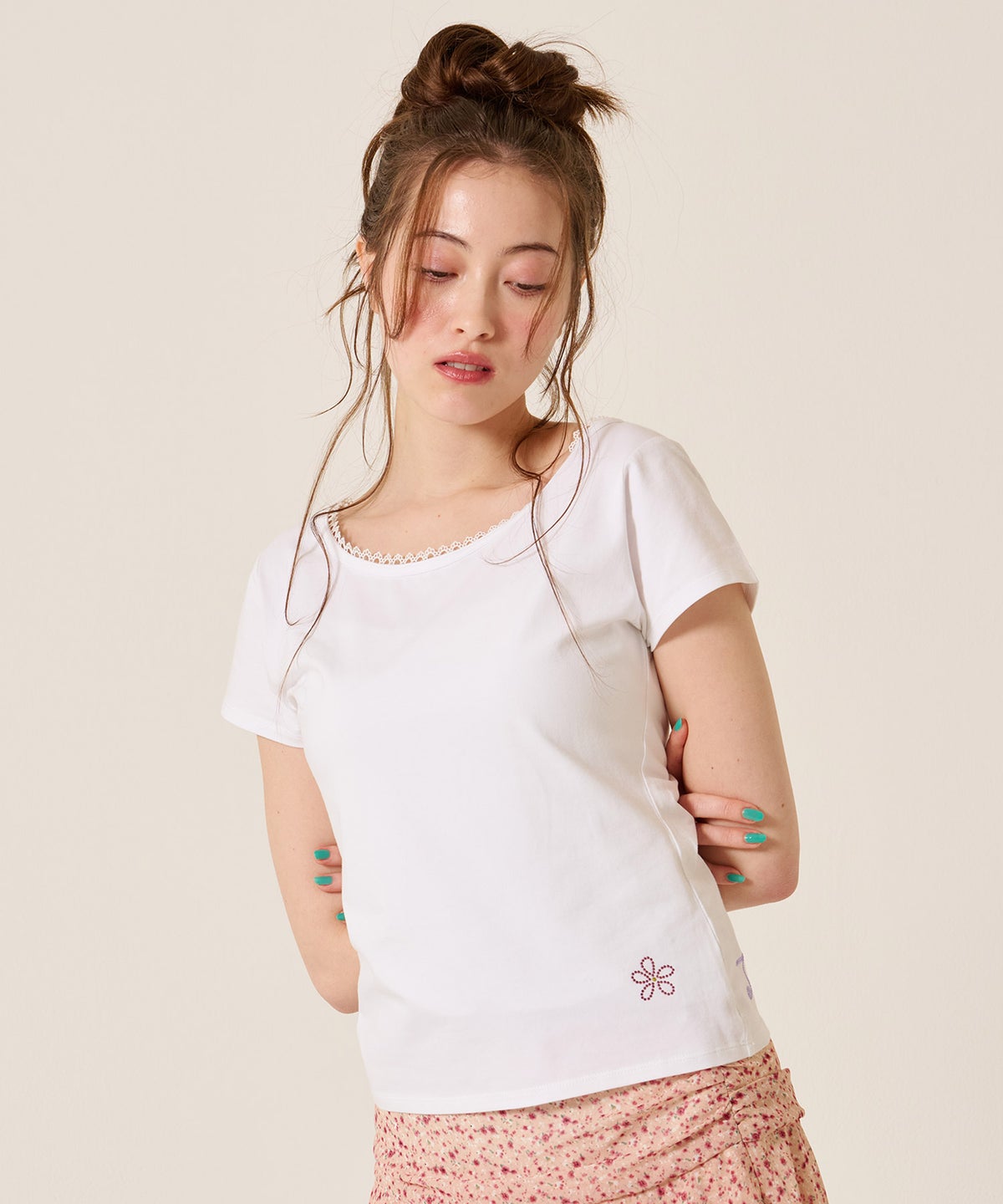 ラインストーン/トップス/前後2WAY コンパクト Tシャツ TINA：JOJUN 