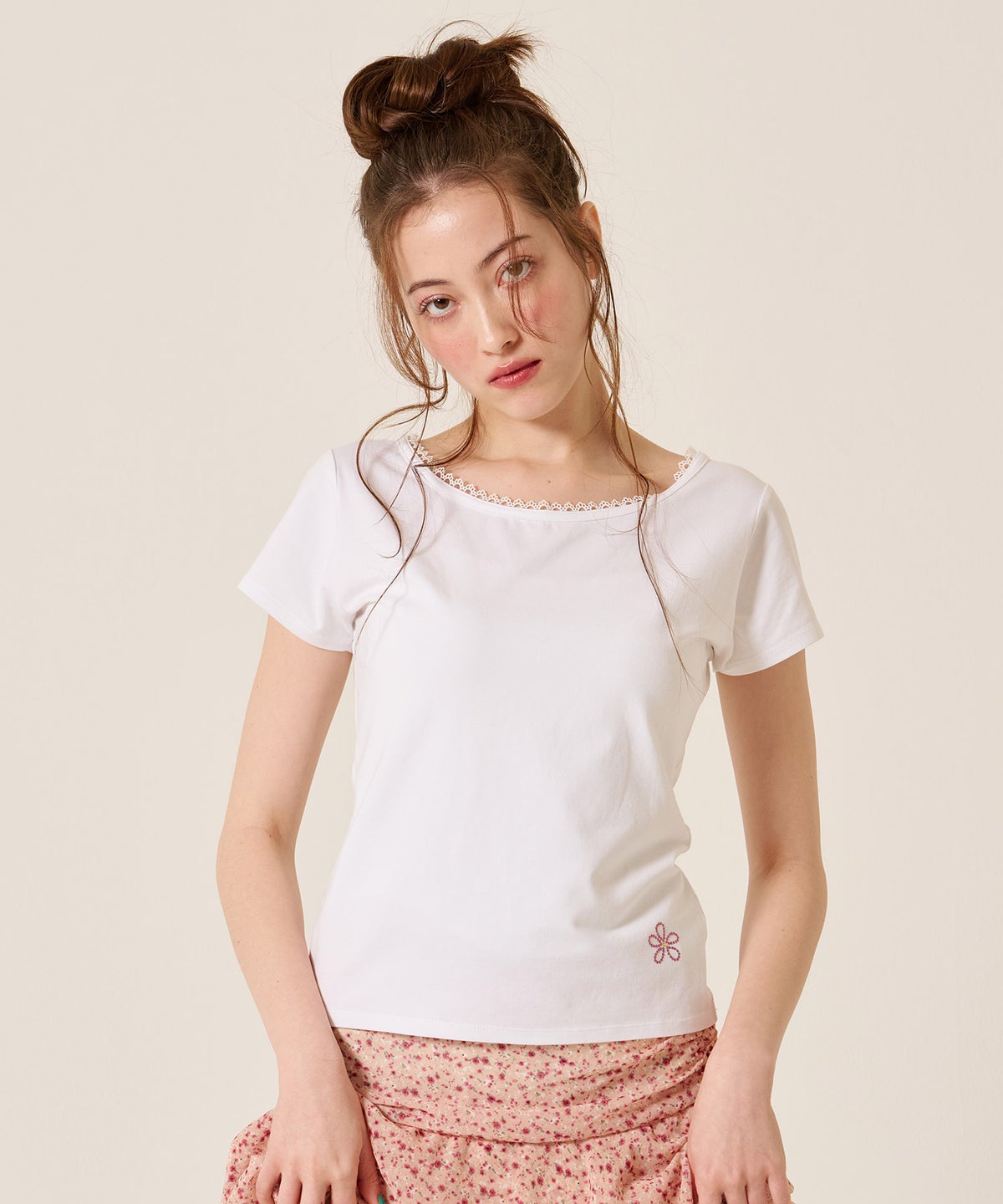 ラインストーン/トップス/前後2WAY コンパクト Tシャツ TINA：JOJUN 