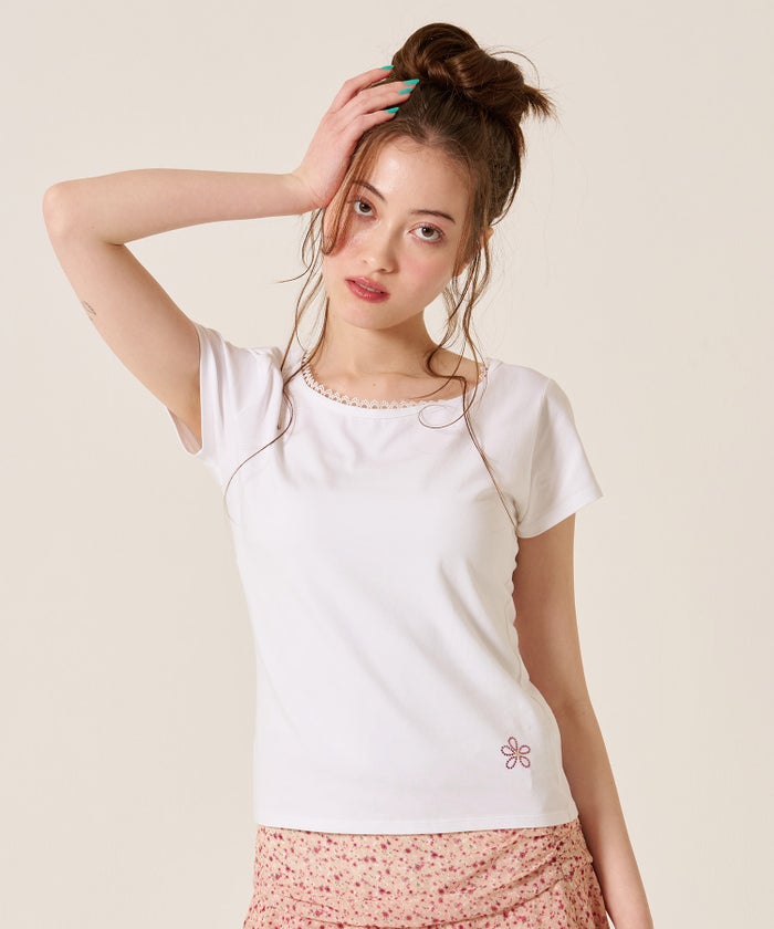 ラインストーン/トップス/前後2WAY コンパクト Tシャツ TINA：JOJUN 