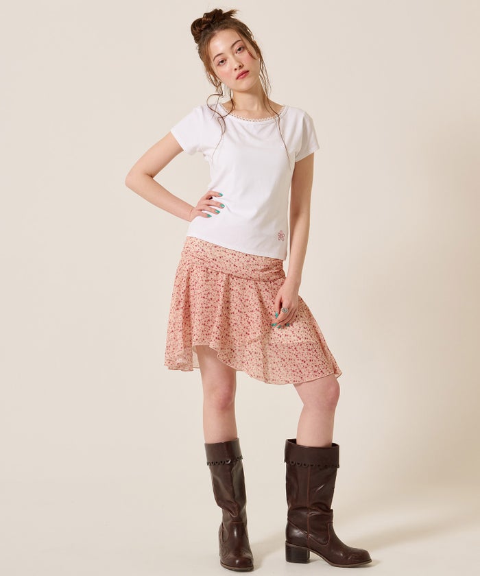 ラインストーン/トップス/前後2WAY コンパクト Tシャツ TINA：JOJUN 