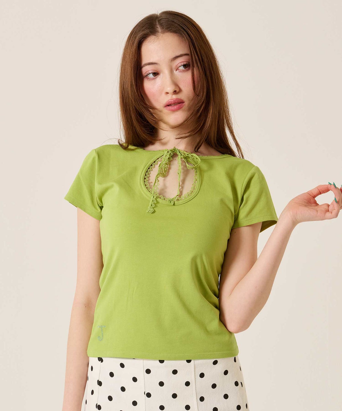 ラインストーン/トップス/前後2WAY コンパクト Tシャツ TINA：JOJUN 