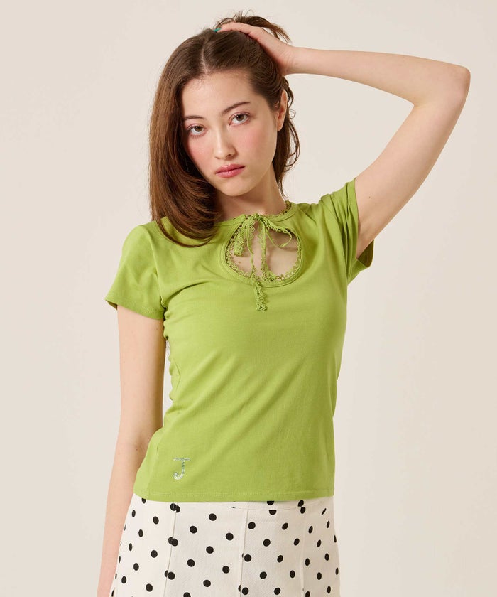 ラインストーン/トップス/前後2WAY コンパクト Tシャツ TINA：JOJUN 