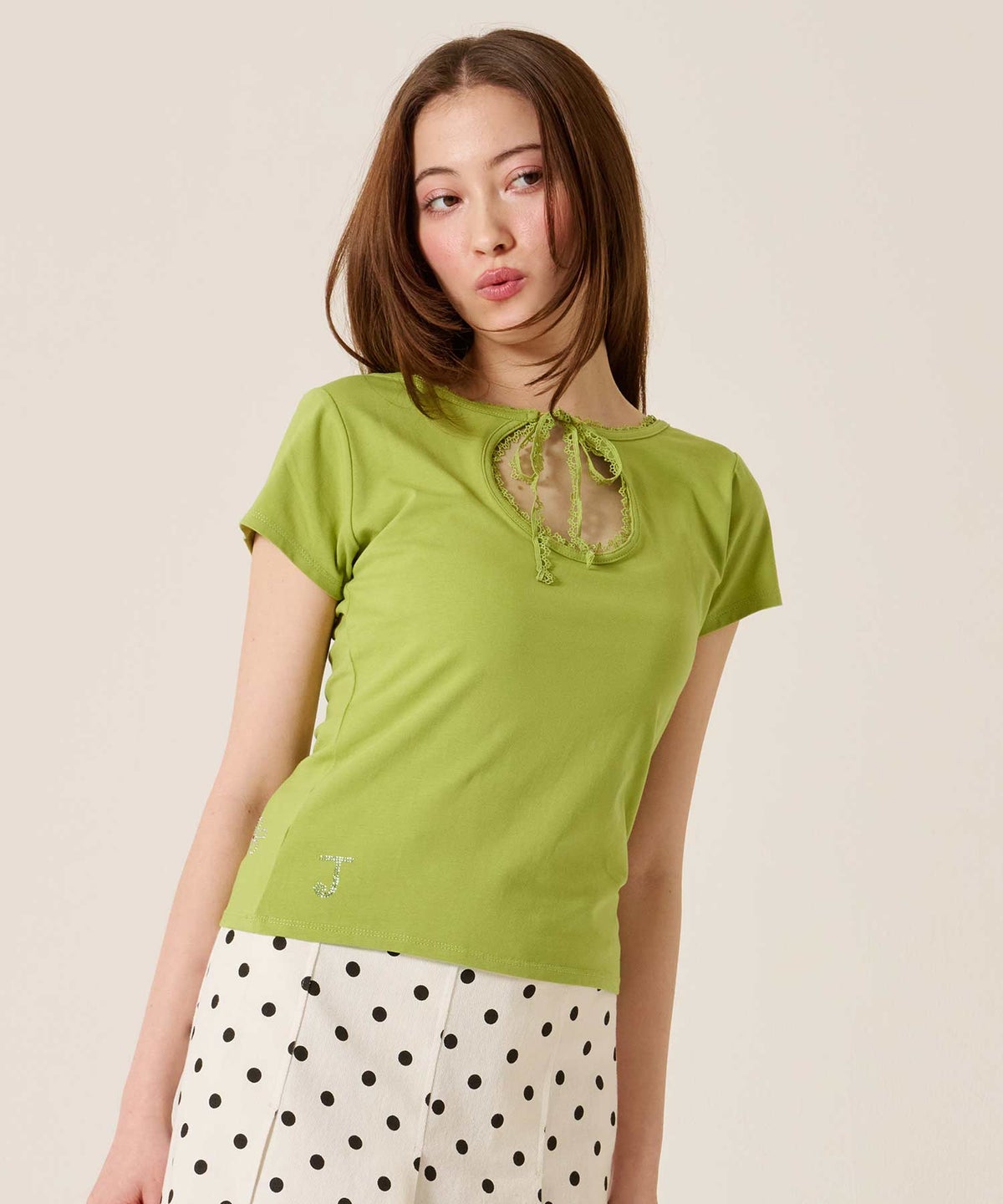 ラインストーン/トップス/前後2WAY コンパクト Tシャツ TINA：JOJUN 