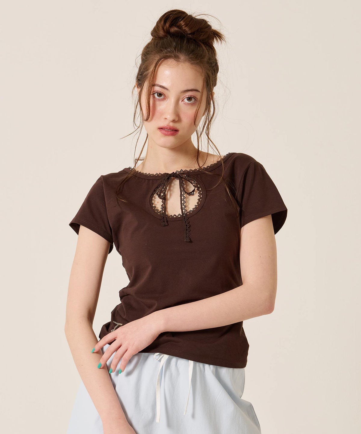 ラインストーン/トップス/前後2WAY コンパクト Tシャツ TINA：JOJUN 