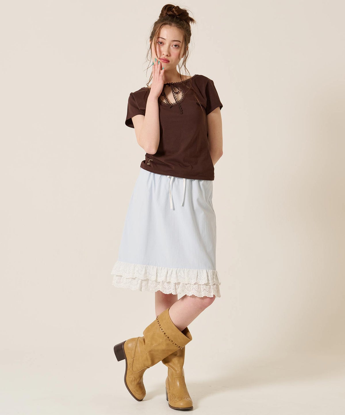 ラインストーン/トップス/前後2WAY コンパクト Tシャツ TINA：JOJUN 