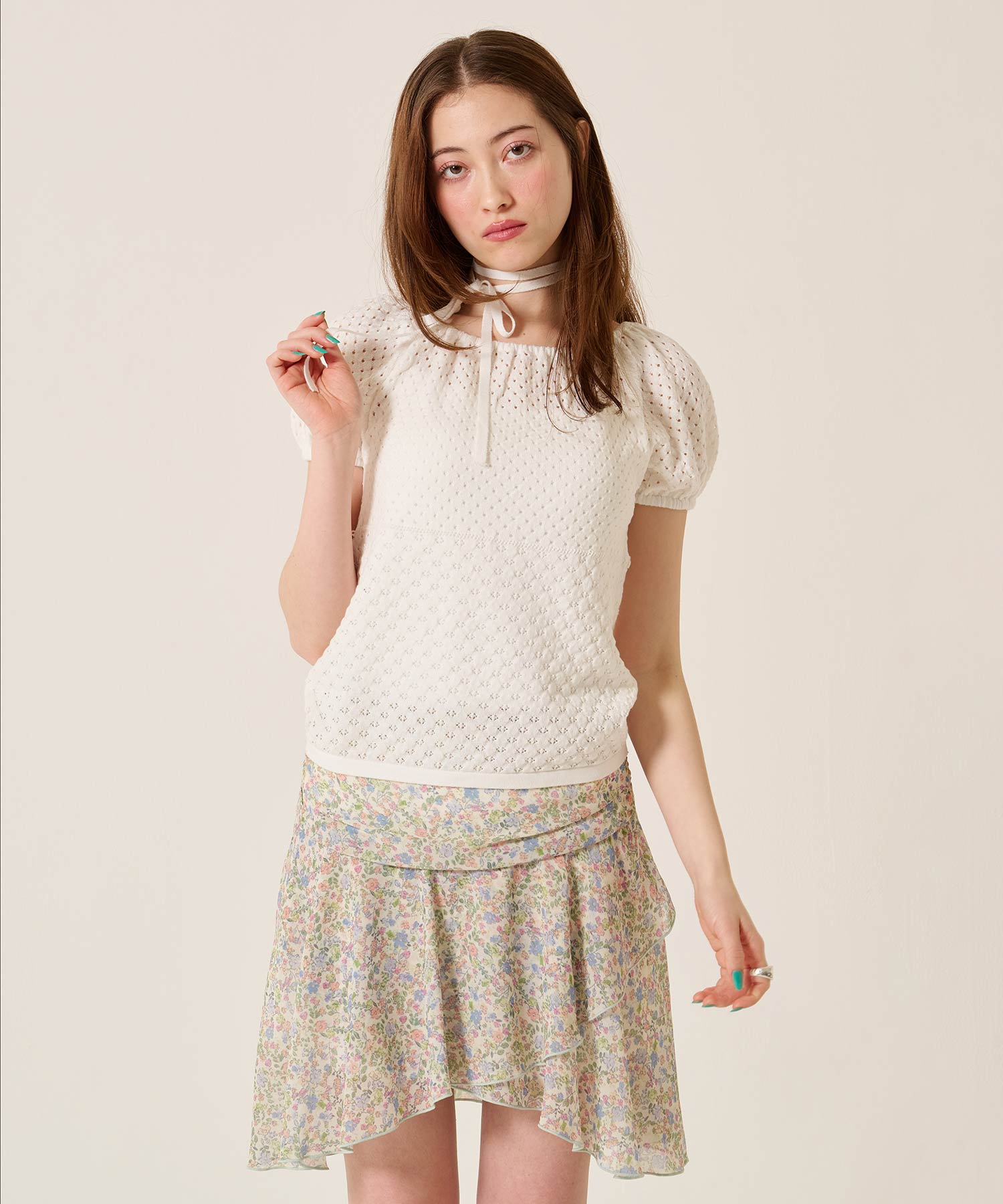 き*ち様 【️売り切れ済】TINA:JOJUN 花柄 シフォン ミニスカート⟡. SpecialPrice-SALE ウエストマーク フレア シフォンスカート TINA