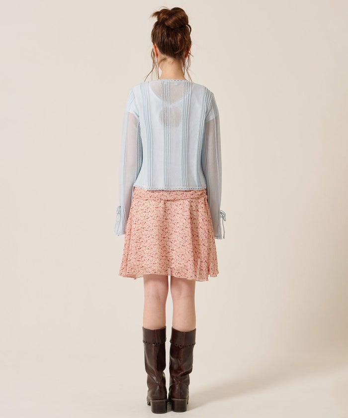 ミニスカート/フリル/花柄/ウエストマーク フレア シフォンスカート TINA：JOJUN