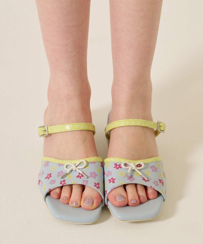 靴/サンダル/リボン/スクエアトゥ デザイン サンダル TINA：JOJUN