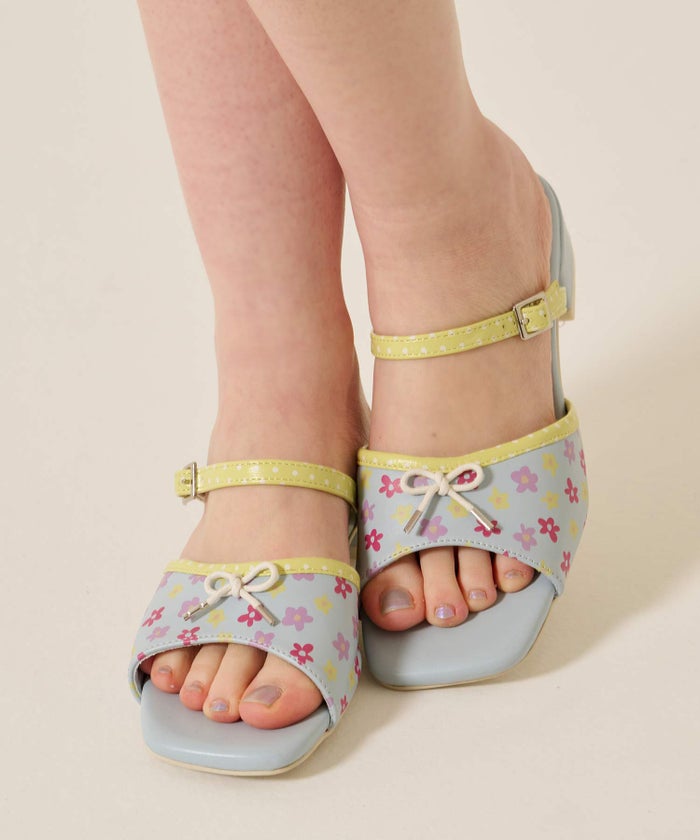 靴/サンダル/リボン/スクエアトゥ デザイン サンダル TINA：JOJUN