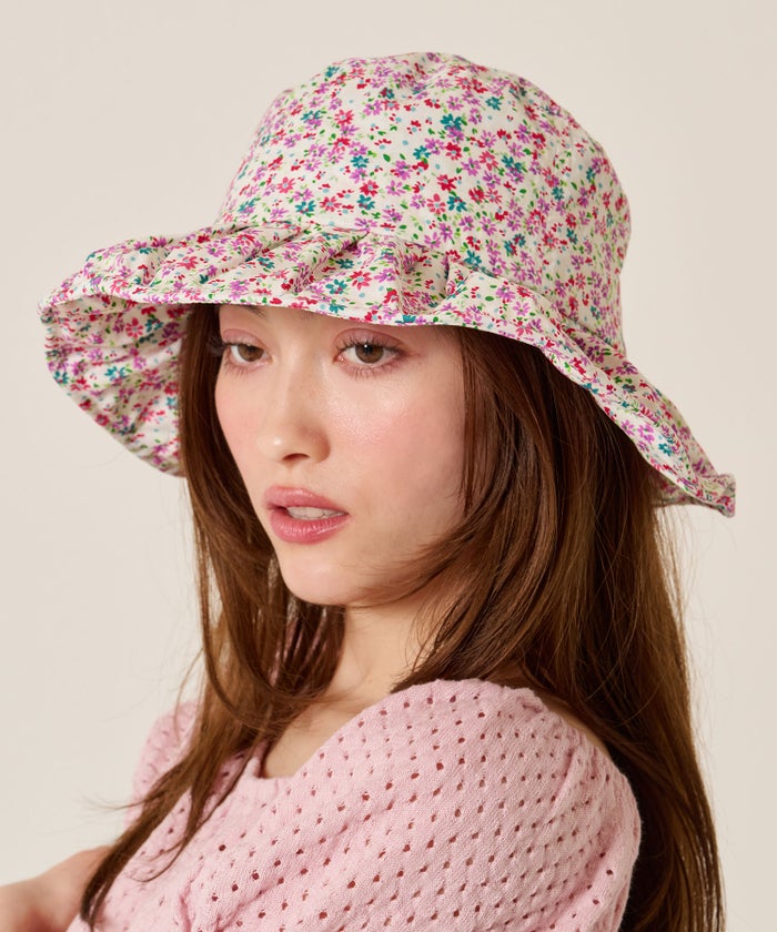 帽子/バケハ/花柄/フラワー プリーツ バケットハット TINA：JOJUN