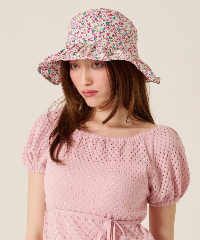 帽子/バケハ/花柄/フラワー プリーツ バケットハット TINA：JOJUN