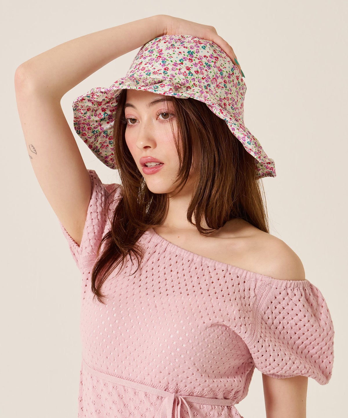 帽子/バケハ/花柄/フラワー プリーツ バケットハット TINA：JOJUN