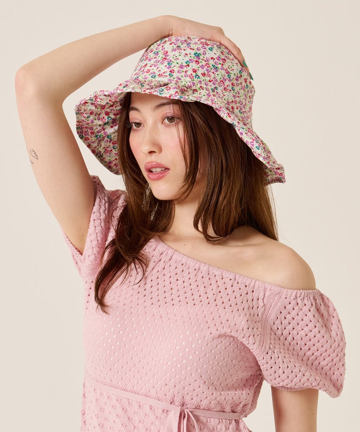 帽子/バケハ/花柄/フラワー プリーツ バケットハット TINA：JOJUN