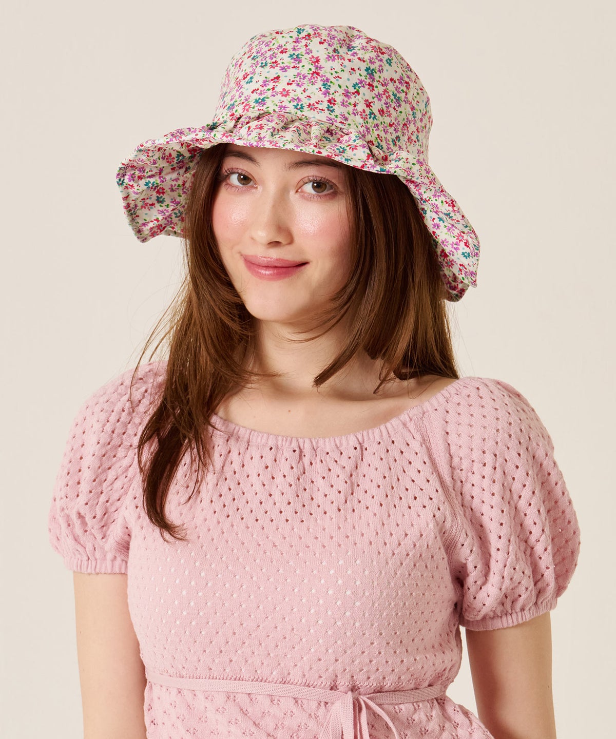 帽子/バケハ/花柄/フラワー プリーツ バケットハット TINA：JOJUN