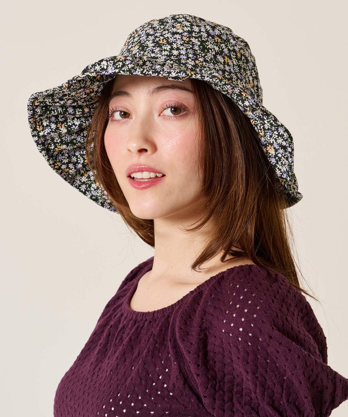 帽子/バケハ/花柄/フラワー プリーツ バケットハット TINA：JOJUN