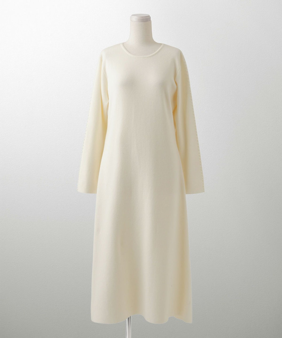 パールトリム Aライン ニット ワンピース レディース 秋 冬 春 ウェーブ オフィス 大人 アイボリー グレー ブラック M