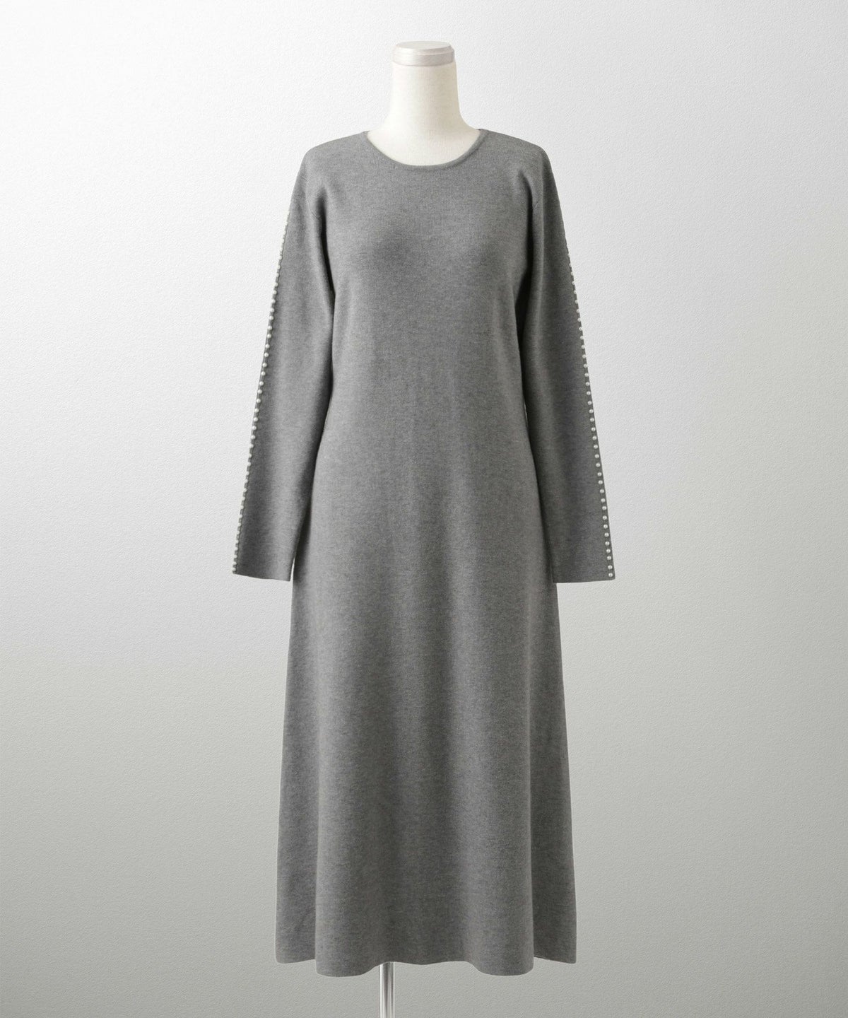 パールトリム Aライン ニット ワンピース レディース 秋 冬 春 ウェーブ オフィス 大人 アイボリー グレー ブラック M