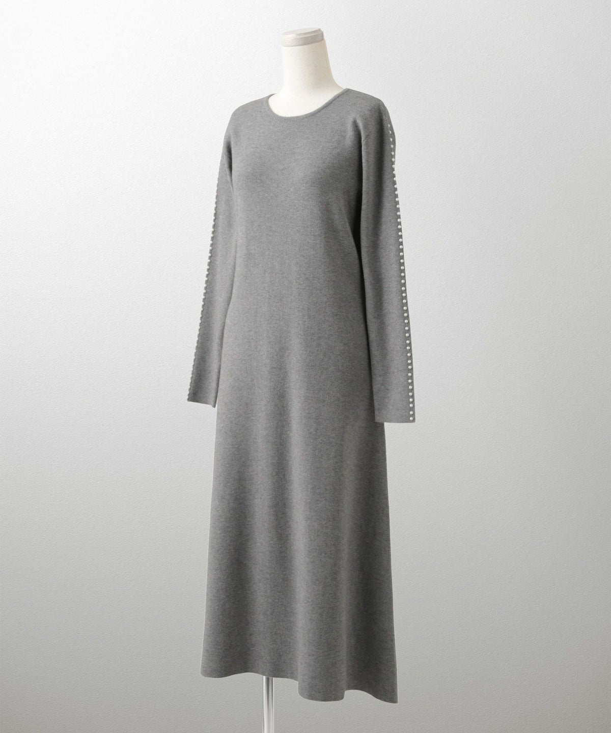 パールトリム Aライン ニット ワンピース レディース 秋 冬 春 ウェーブ オフィス 大人 アイボリー グレー ブラック M