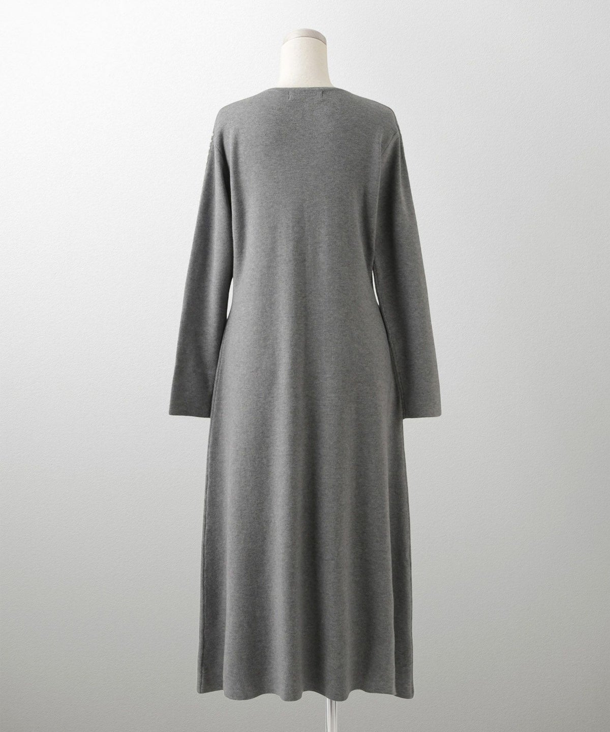 パールトリム Aライン ニット ワンピース レディース 秋 冬 春 ウェーブ オフィス 大人 アイボリー グレー ブラック M