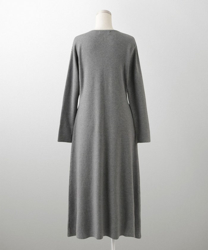 パールトリム Aライン ニット ワンピース レディース 秋 冬 春 ウェーブ オフィス 大人 アイボリー グレー ブラック M