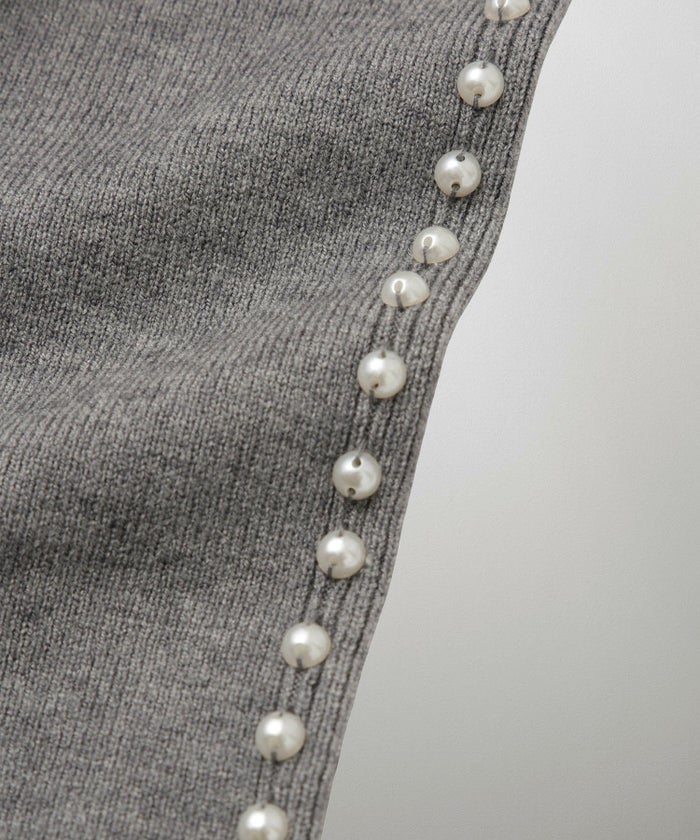 パールトリム Aライン ニット ワンピース レディース 秋 冬 春 ウェーブ オフィス 大人 アイボリー グレー ブラック M