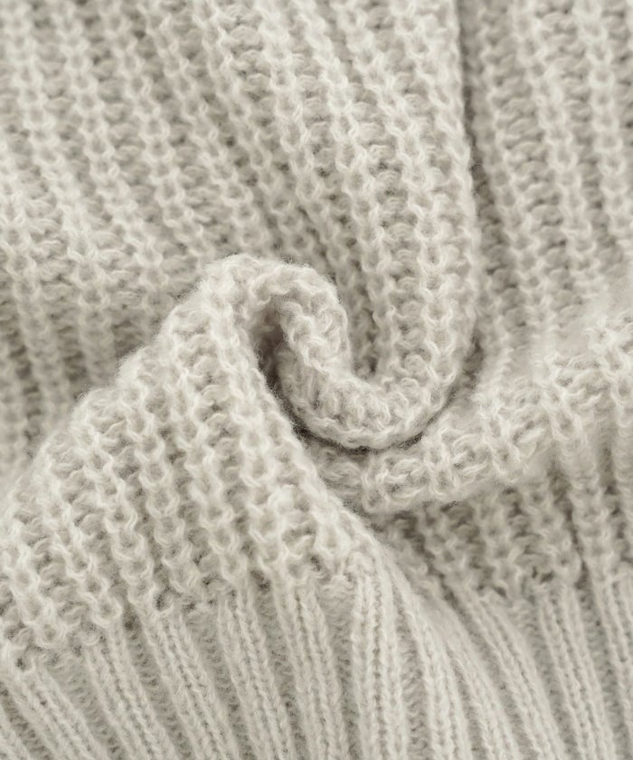 トップス ニット 長袖 ローゲージ ざっくり 編み 畔編み ミント ピンクベージュ アイボリー チャコール 秋 冬 リボン ベロア オシャレ 上品 カワイイ エレガント ジョイントスペース