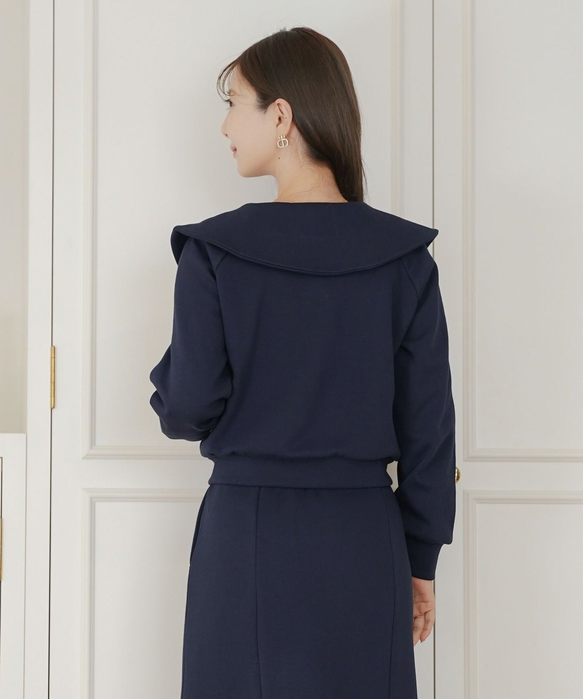 トップス カットソー 裏起毛 スウェット ワンマイル カワイイ ロゴ 上品 エレガント 刺繍 イニシャル ブランドロゴ カジュアル 羽織 襟 リブ 長袖 ピンク サックス ネイビー 秋 冬