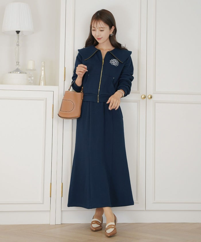 トップス カットソー 裏起毛 スウェット ワンマイル カワイイ ロゴ 上品 エレガント 刺繍 イニシャル ブランドロゴ カジュアル 羽織 襟 リブ 長袖 ピンク サックス ネイビー 秋 冬