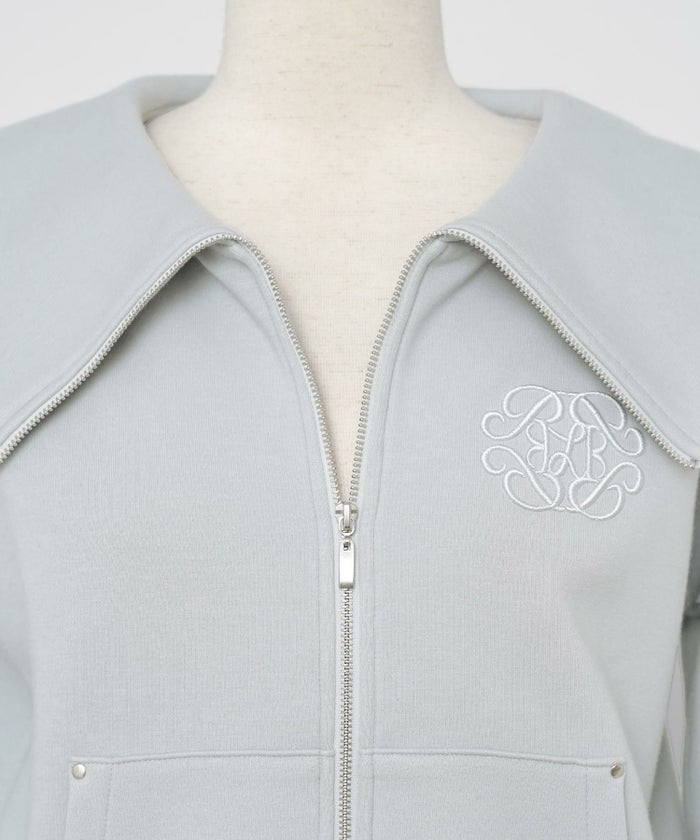 トップス カットソー 裏起毛 スウェット ワンマイル カワイイ ロゴ 上品 エレガント 刺繍 イニシャル ブランドロゴ カジュアル 羽織 襟 リブ 長袖 ピンク サックス ネイビー 秋 冬