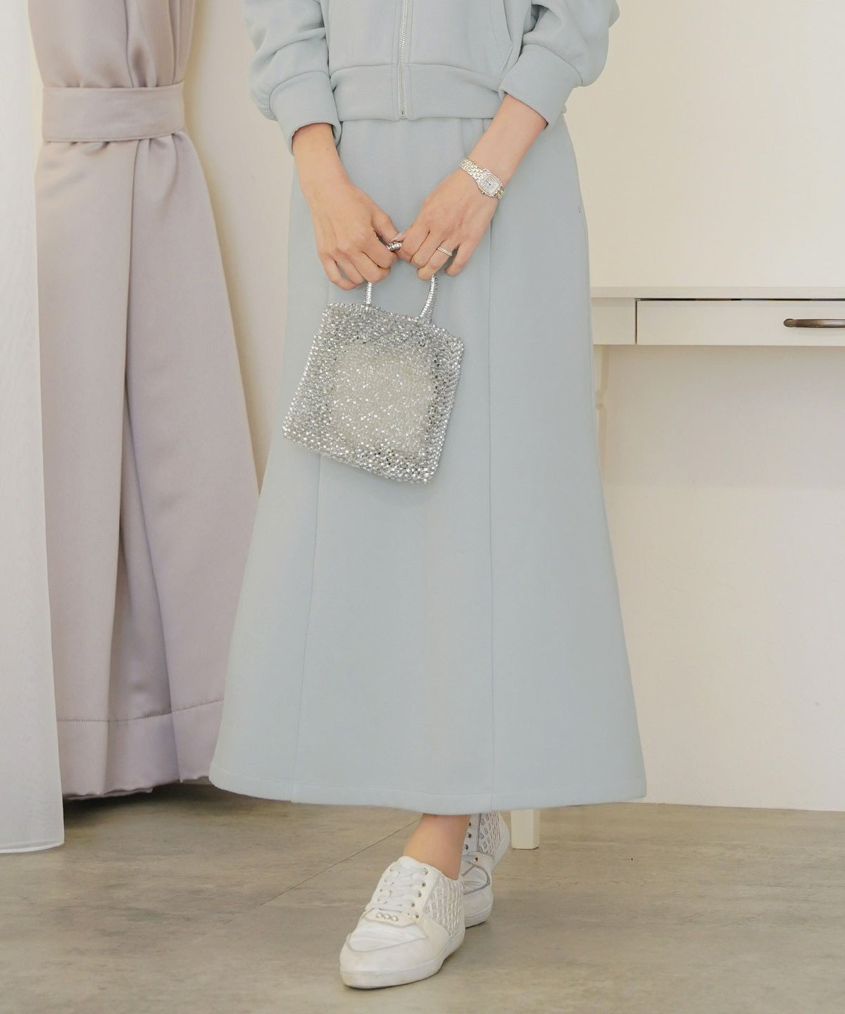 ボトムス セミフレア マーメイドスカート カットソー 裏起毛 スカート ワンマイル カワイイ 上品 エレガント カジュアル リブ ピンク サックス ネイビー 秋 冬