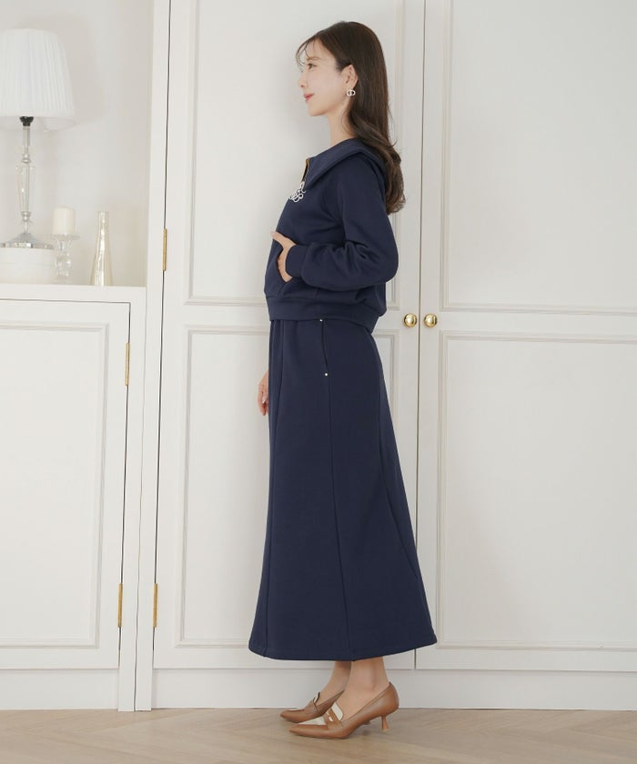 ボトムス セミフレア マーメイドスカート カットソー 裏起毛 スカート ワンマイル カワイイ 上品 エレガント カジュアル リブ ピンク サックス ネイビー 秋 冬