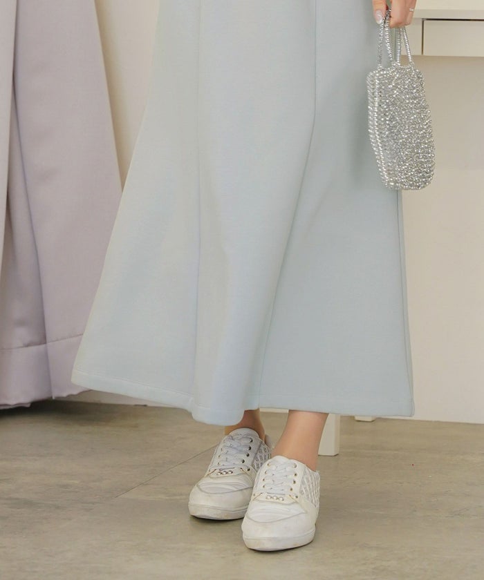 ボトムス セミフレア マーメイドスカート カットソー 裏起毛 スカート ワンマイル カワイイ 上品 エレガント カジュアル リブ ピンク サックス ネイビー 秋 冬