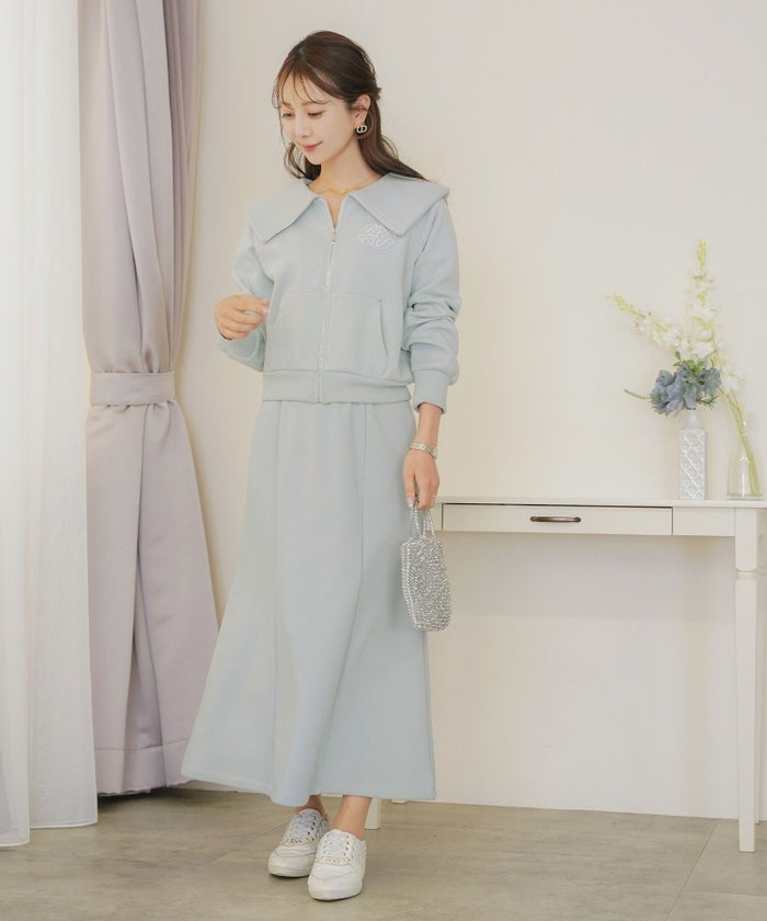 ボトムス セミフレア マーメイドスカート カットソー 裏起毛 スカート ワンマイル カワイイ 上品 エレガント カジュアル リブ ピンク サックス ネイビー 秋 冬