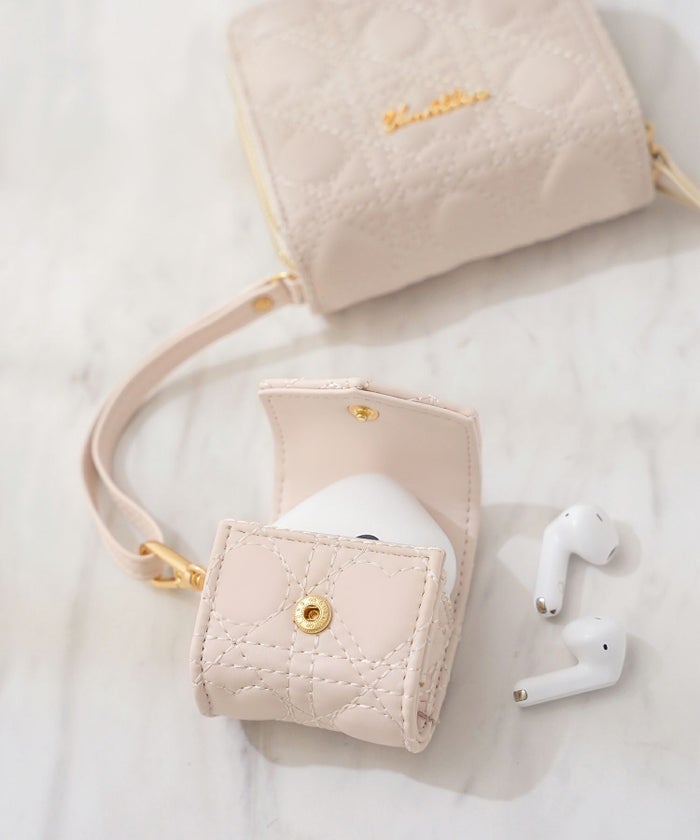 小物 グッズ ケース ポーチ 多機能 収納 仕分け イヤホンケース 合皮 ハート キルティング 上品 可愛い 財布 じゃばら コインケース キーリング キーケース リップ 印鑑 仕事 カード 診察券