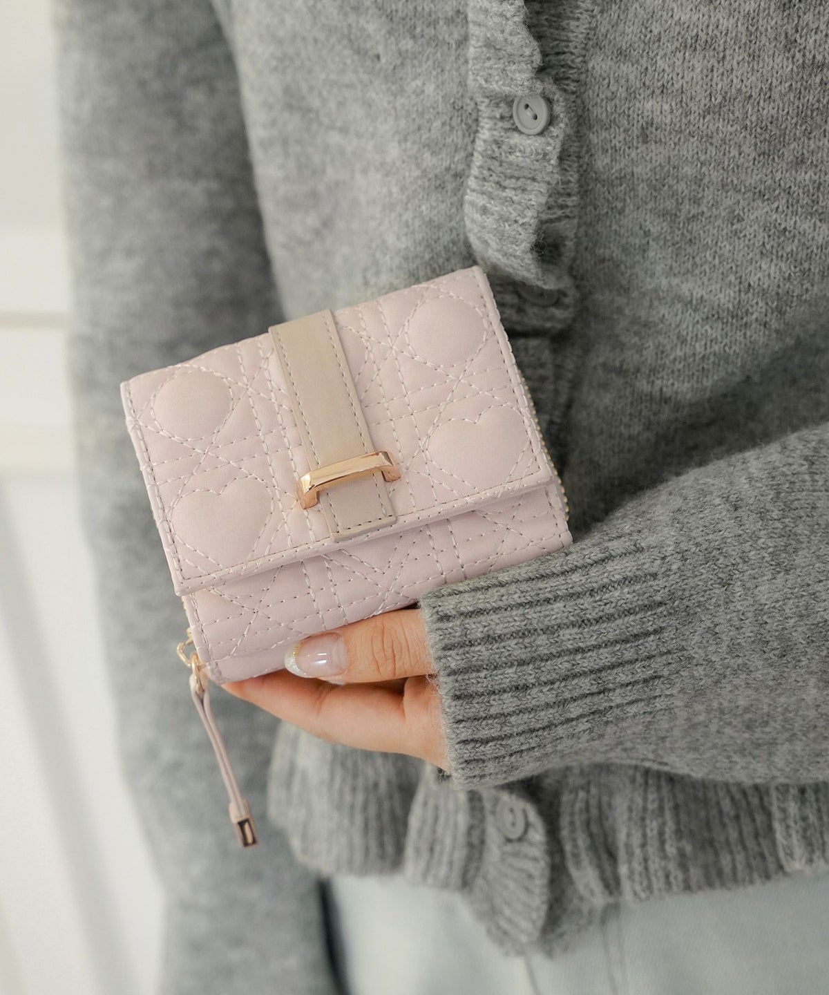 小物 グッズ 財布 ウォレット ピンク グレージュ サックス ブルーグレー ハート キルティング 可愛い 上品 フェミニン プレゼント お札入れ 小銭入れ カードポケット