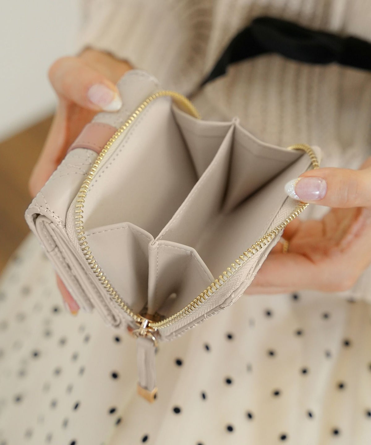 小物 グッズ 財布 ウォレット ピンク グレージュ サックス ブルーグレー ハート キルティング 可愛い 上品 フェミニン プレゼント お札入れ 小銭入れ カードポケット