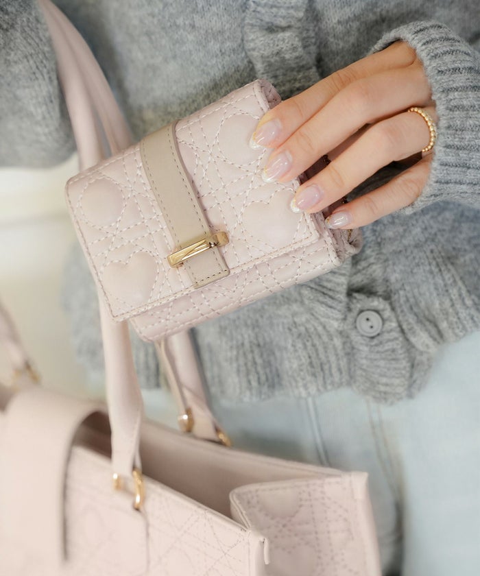 小物 グッズ 財布 ウォレット ピンク グレージュ サックス ブルーグレー ハート キルティング 可愛い 上品 フェミニン プレゼント お札入れ 小銭入れ カードポケット