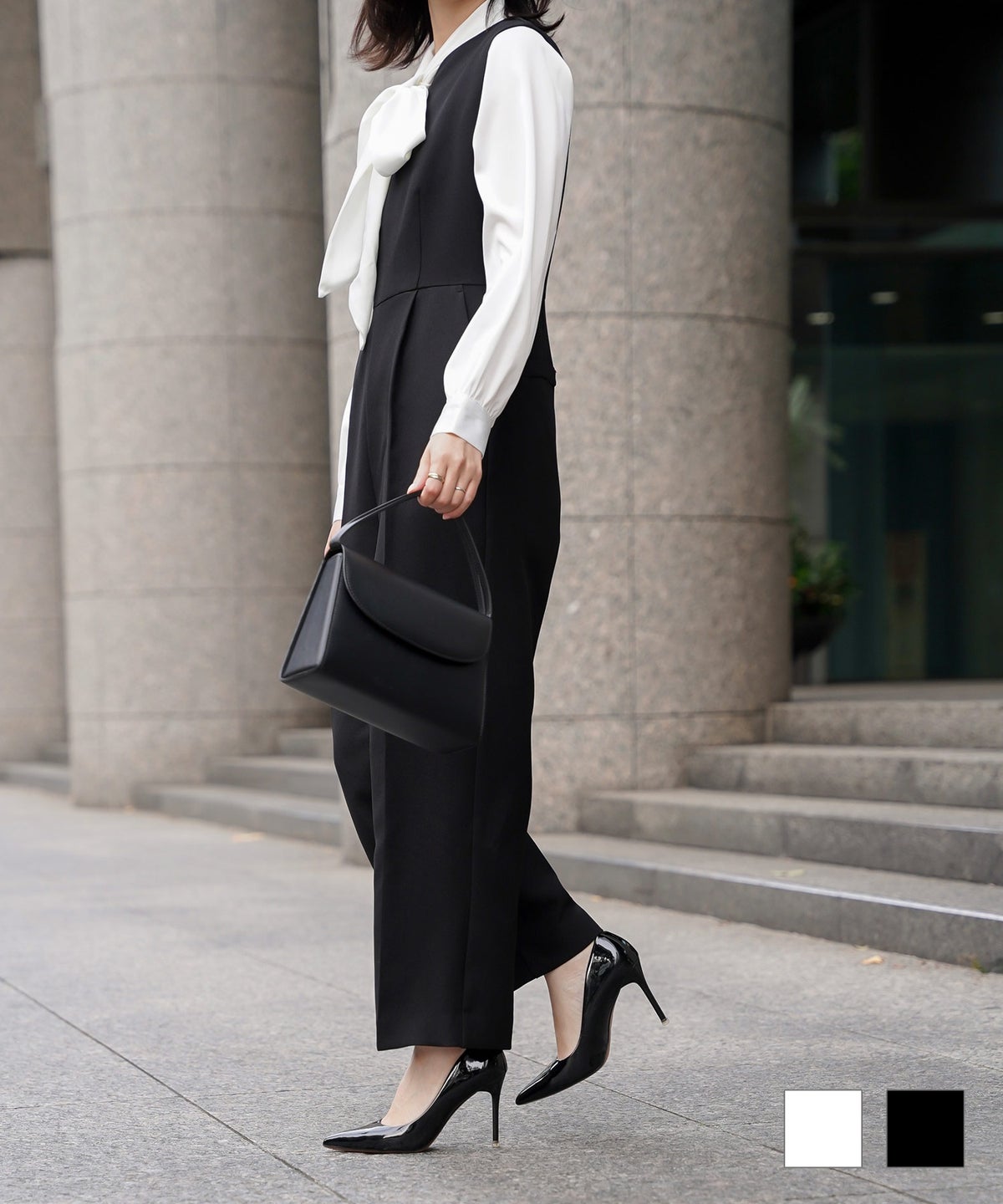 オケージョン対応 キーネックデザイン オールインワン 服 レディース おすすめ きれいめ おしゃれ ノースリーブ 手洗い ホワイト ブラック S M オケージョン対応 キーネックデザイン オールインワン HUIT