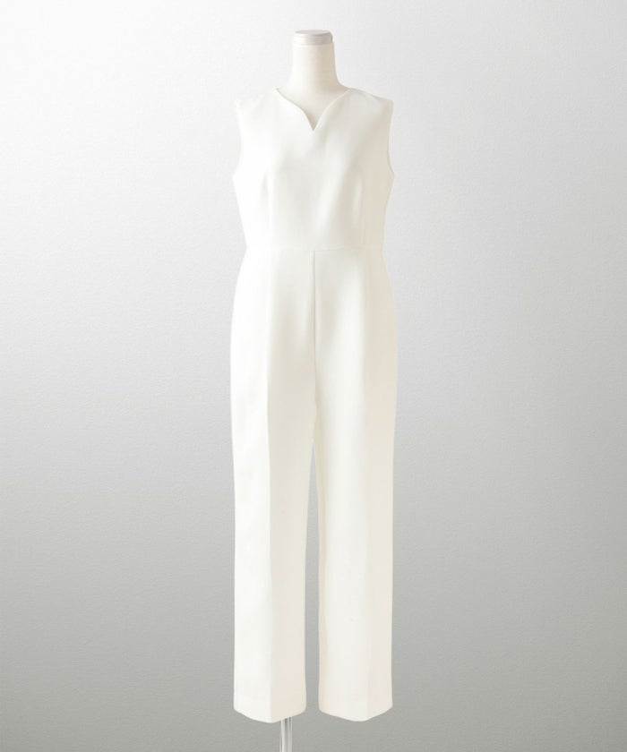 オケージョン対応 キーネックデザイン オールインワン 服 レディース おすすめ きれいめ おしゃれ ノースリーブ 手洗い ホワイト ブラック S M