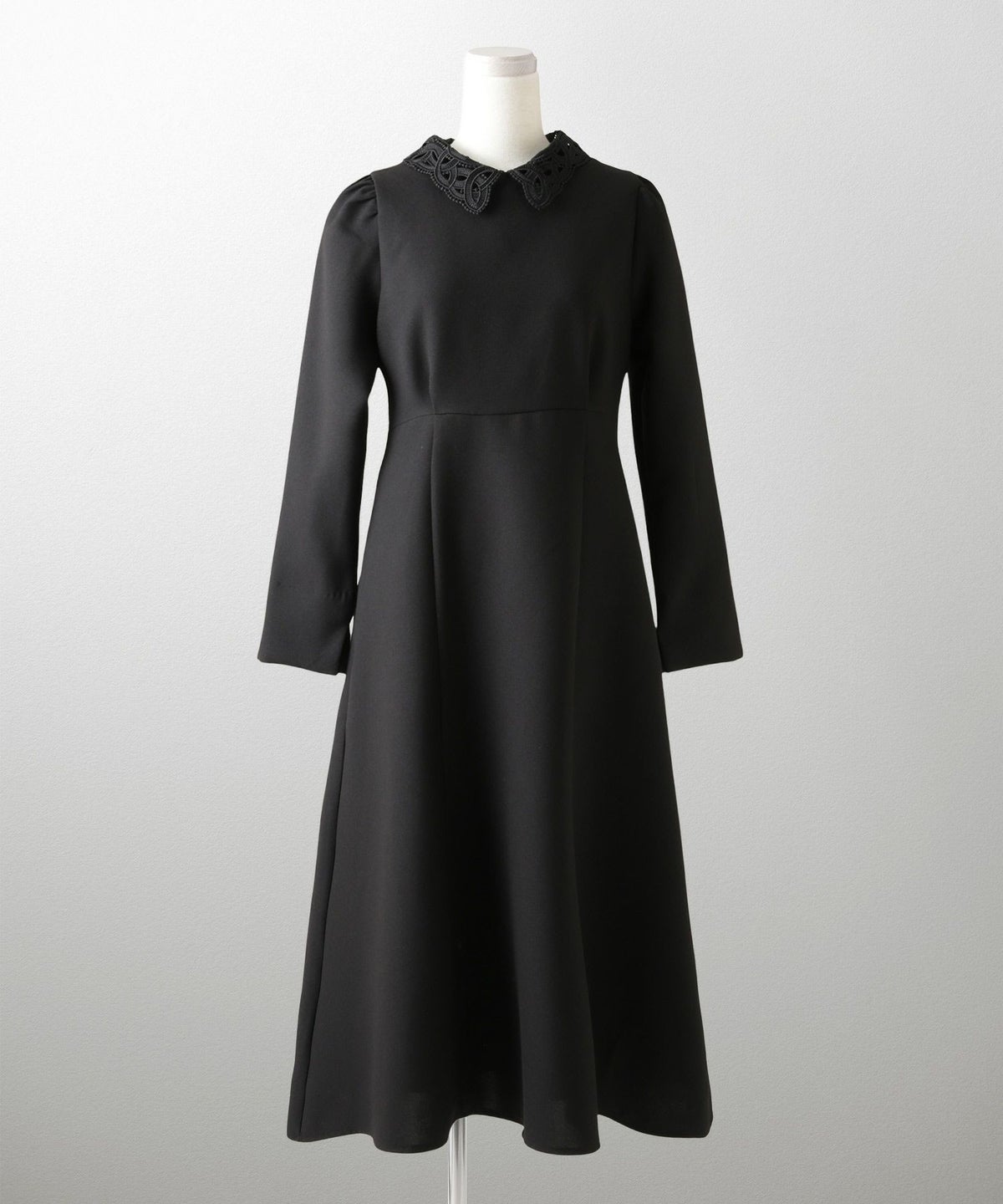 オケージョン対応 レース襟付き ワンピース 礼服 襟付き エレガント かわいい きれいめ 黒 長袖 S M ホワイト ネイビー ブラック