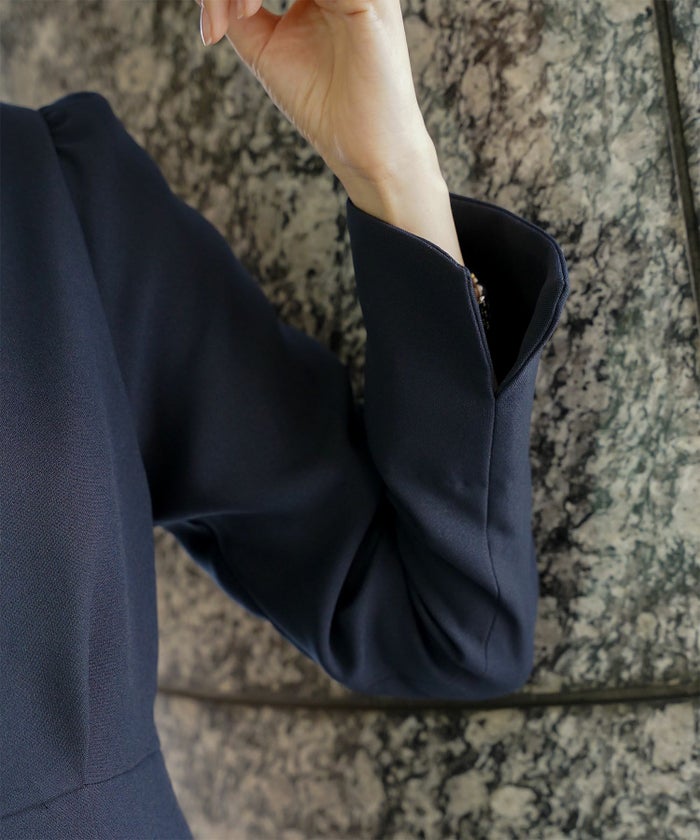 オケージョン対応 レース襟付き ワンピース 礼服 襟付き エレガント かわいい きれいめ 黒 長袖 S M ホワイト ネイビー ブラック