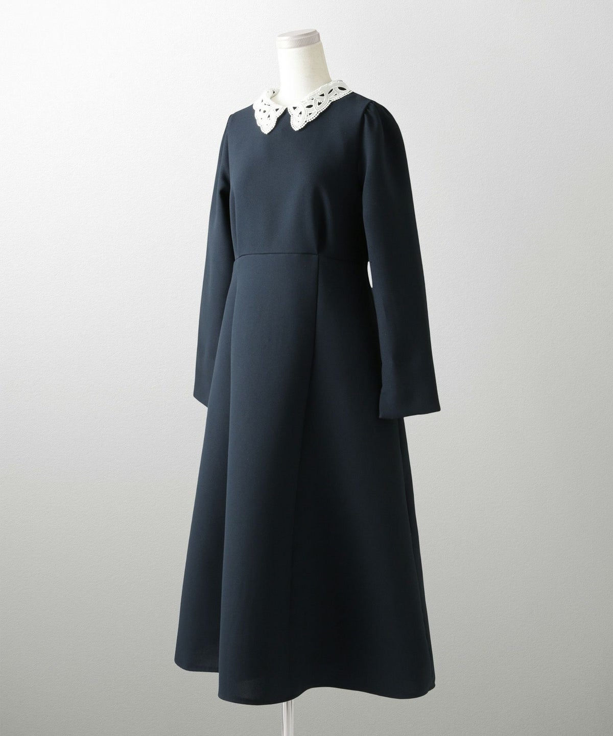 オケージョン対応 レース襟付き ワンピース 礼服 襟付き エレガント かわいい きれいめ 黒 長袖 S M ホワイト ネイビー ブラック