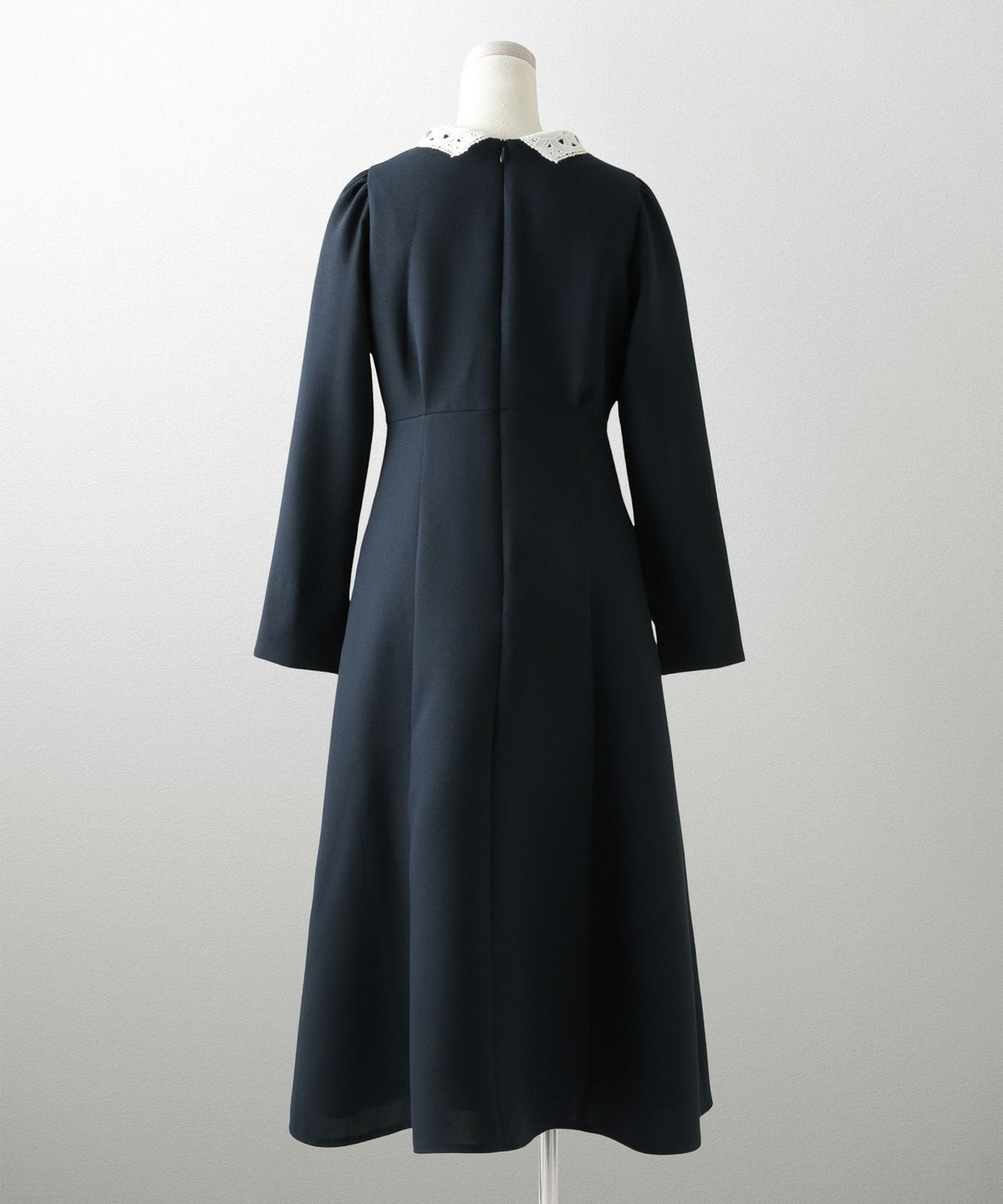 オケージョン対応 レース襟付き ワンピース 礼服 襟付き エレガント かわいい きれいめ 黒 長袖 S M ホワイト ネイビー ブラック