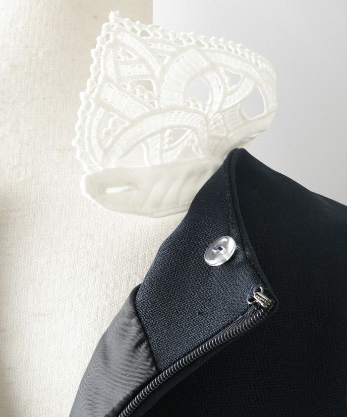 オケージョン対応 レース襟付き ワンピース 礼服 襟付き エレガント かわいい きれいめ 黒 長袖 S M ホワイト ネイビー ブラック